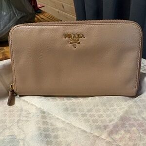 Prada Nude Leather Zip Wallet